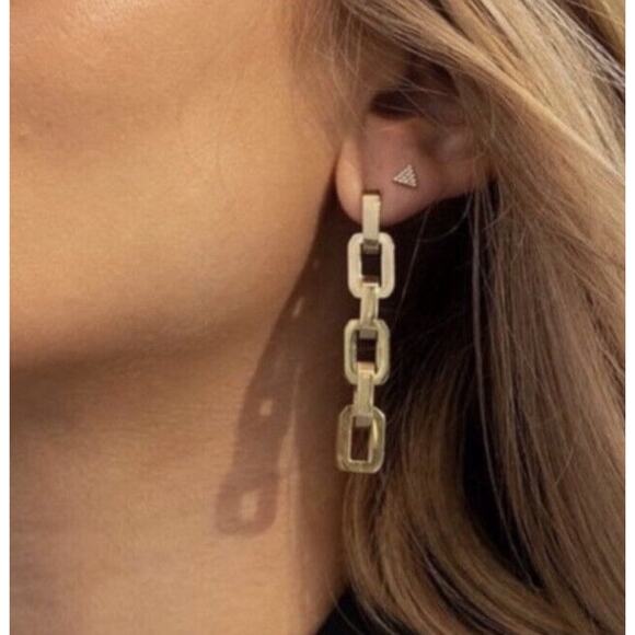 Eddie Borgo 12K Gold Plated Chain Supra Link Highly Polish Dangle Earrings New - Picture 2 of 9